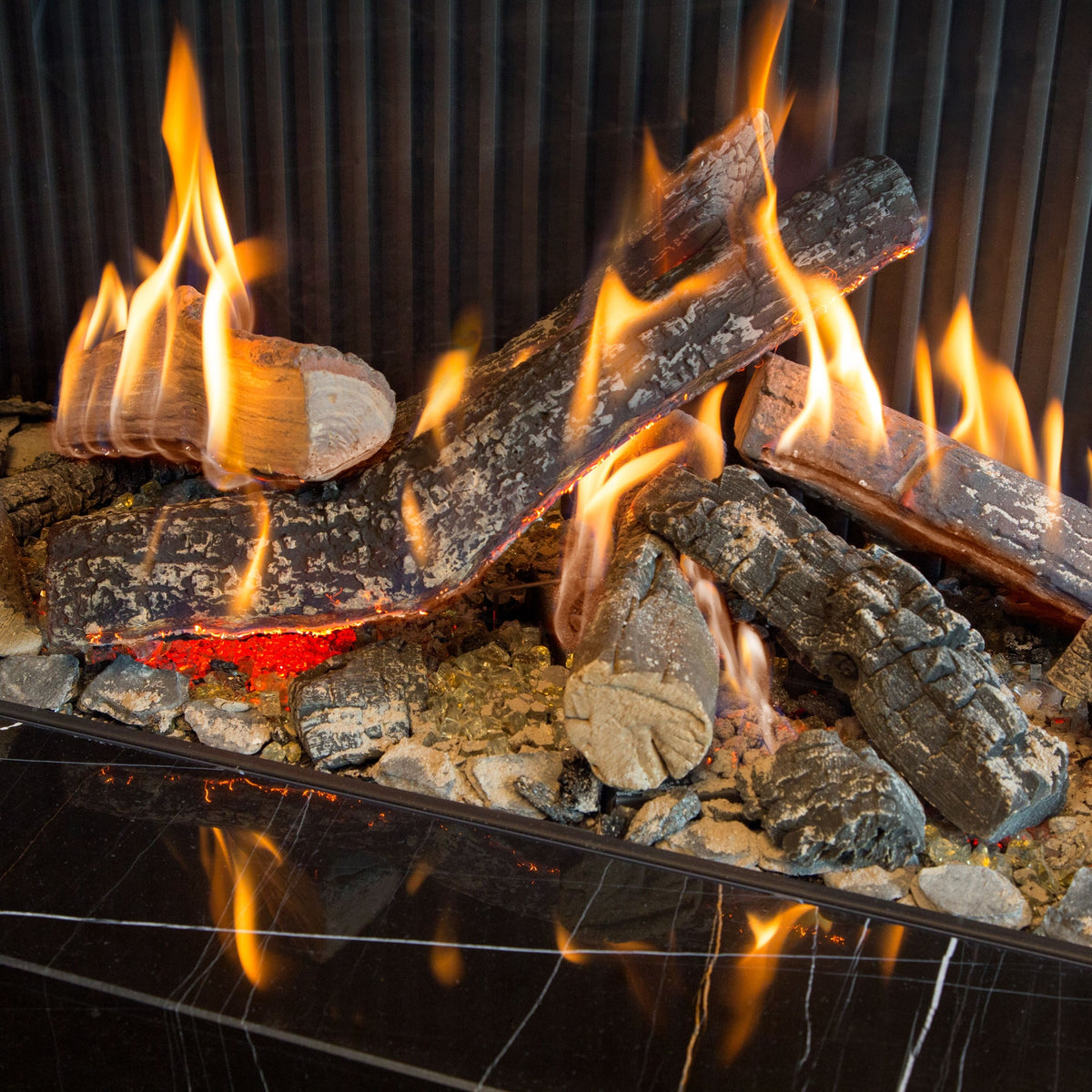 Kalfire GP110/75C 2-sidig,Høyre, LPG, prestisje brenner, sort bakplate, 3cm trim, ø130/200