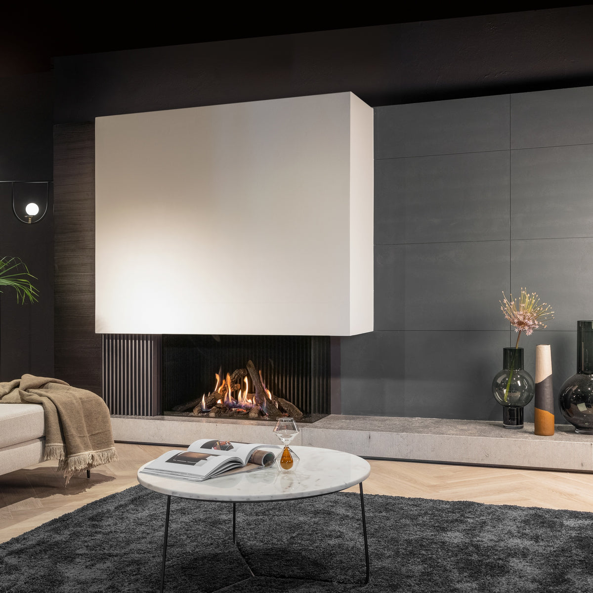 Kalfire Gi110/75CR 2-sidig, LPG, Hybrid LED, sort bakplate, 3cm trim, Ø130/200