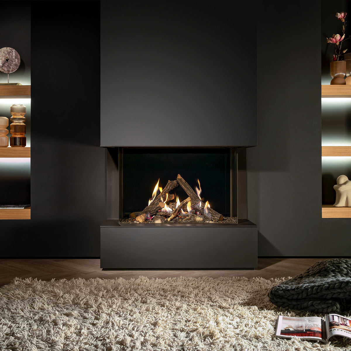 Kalfire Gi85/55S 3-sidig, LPG, Hybrid LED, sort bakplate, 3cm trim, Ø130/200